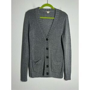 J.Crew Metallic Silver Knit Sweater Cardigan Shiny Glam Pockets V Neck Sz M